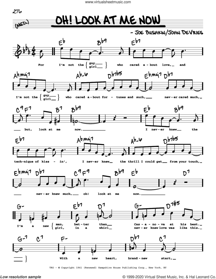 Oh! Look At Me Now (High Voice) sheet music for voice and other instruments (high voice) by John De Vries and Joe Bushkin, intermediate skill level
