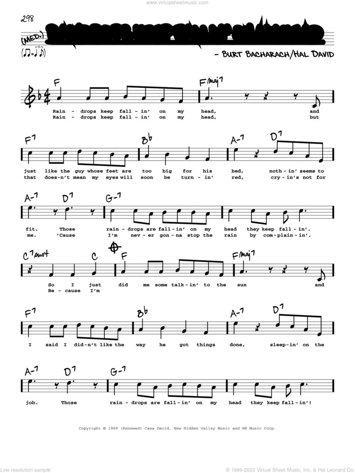 Raindrops Keep Fallin' On My Head (High Voice) (from Butch Cassidy And The Sundance Kid) sheet music for voice and other instruments (high voice) by Burt Bacharach, B.J. Thomas, Bacharach & David and Hal David, intermediate skill level