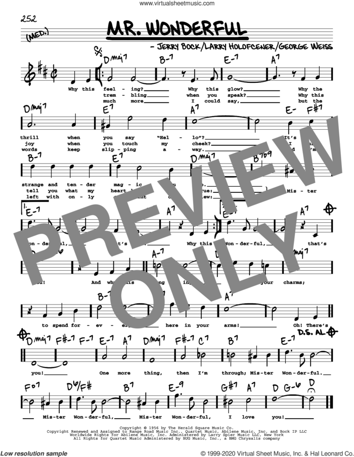 Mr. Wonderful (High Voice) (from Mr. Wonderful) sheet music for voice and other instruments (high voice) by Peggy Lee, George David Weiss, Jerry Bock and Larry Holofcener, intermediate skill level