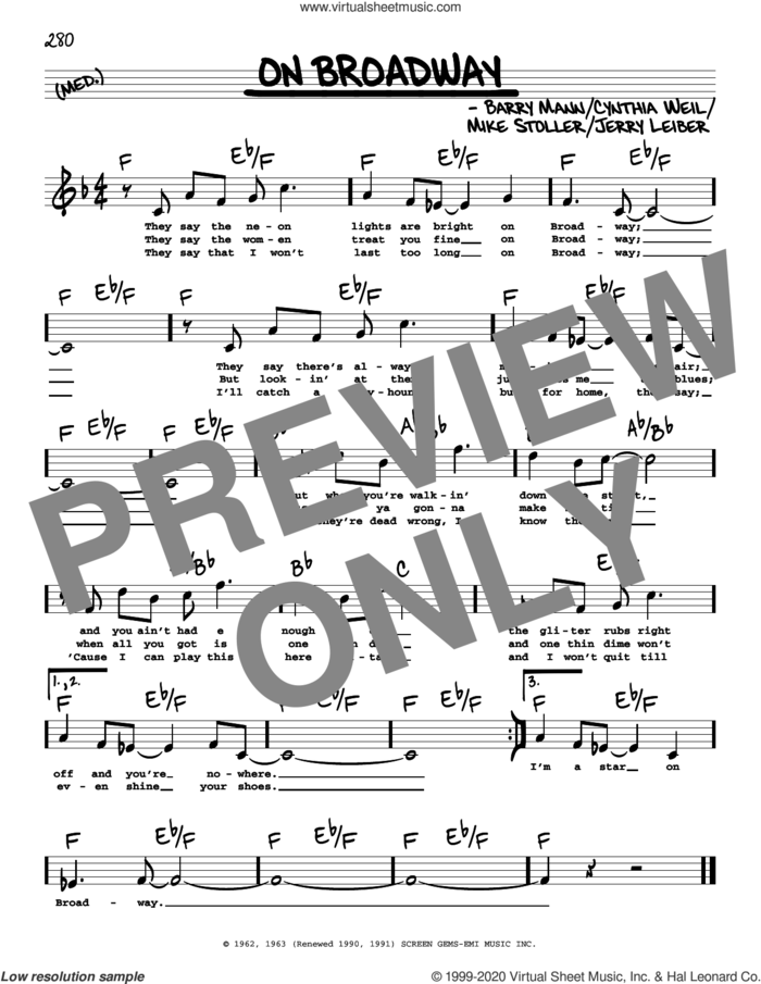 On Broadway (High Voice) sheet music for voice and other instruments (high voice) by The Drifters, George Benson, Barry Mann, Cynthia Weil, Jerry Leiber and Mike Stoller, intermediate skill level