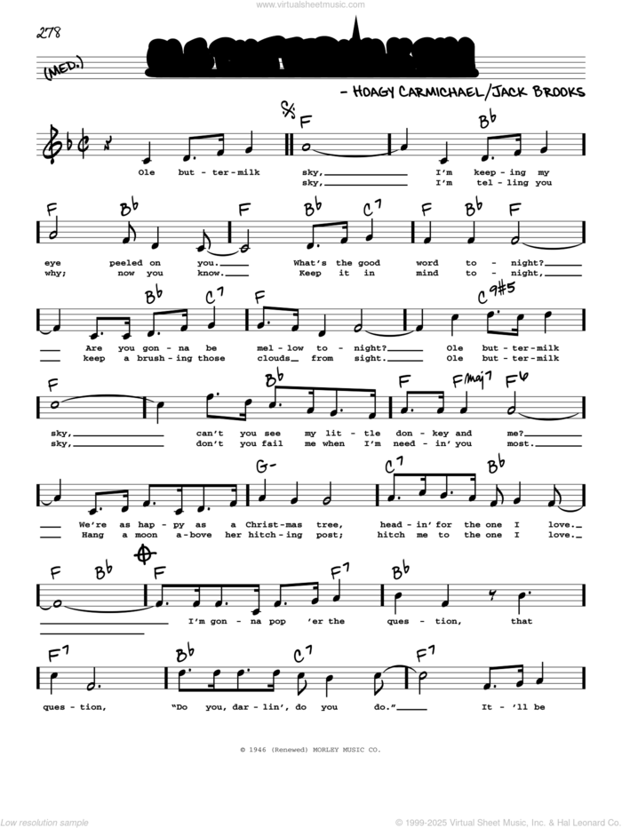 Ole Buttermilk Sky (High Voice) (from Canyon Passage) sheet music for voice and other instruments (high voice) by Hoagy Carmichael and Jack Brooks, intermediate skill level