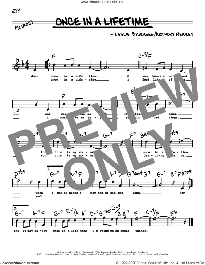 Once In A Lifetime (High Voice) (from Stop The World - I Want To Get Off) sheet music for voice and other instruments (high voice) by Leslie Bricusse, Anthony Newley and Leslie Bricusse and Anthony Newley, intermediate skill level