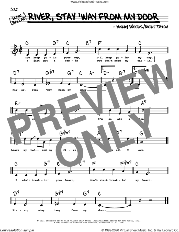 River, Stay 'Way From My Door (High Voice) sheet music for voice and other instruments (high voice) by Frank Sinatra, Harry Woods and Mort Dixon, intermediate skill level