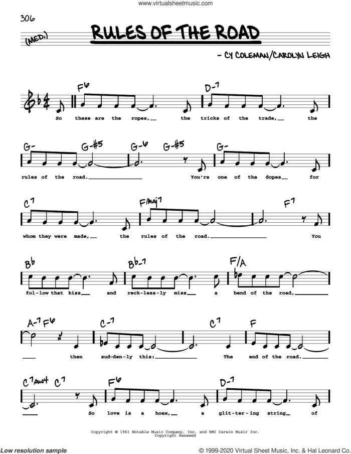 Rules Of The Road (High Voice) sheet music for voice and other instruments (high voice) by Cy Coleman, Carolyn Leigh and Cy Coleman and Carolyn Leigh, intermediate skill level