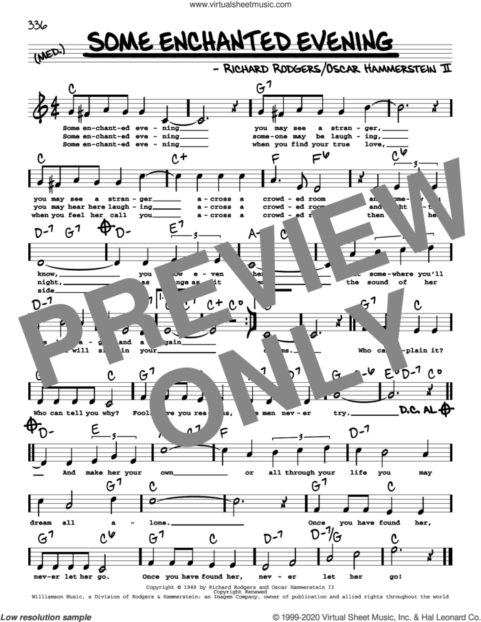 Some Enchanted Evening (High Voice) (from South Pacific) sheet music for voice and other instruments (high voice) by Richard Rodgers, Oscar II Hammerstein and Rodgers & Hammerstein, intermediate skill level