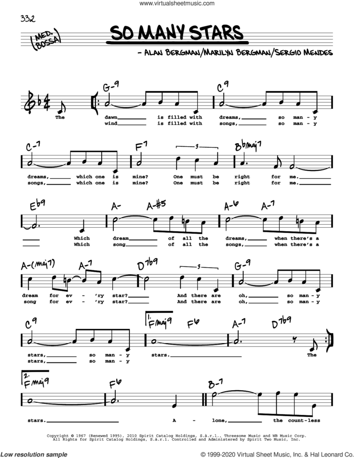 So Many Stars (High Voice) sheet music for voice and other instruments (high voice) by Sergio Mendes, Alan Bergman and Marilyn Bergman, intermediate skill level