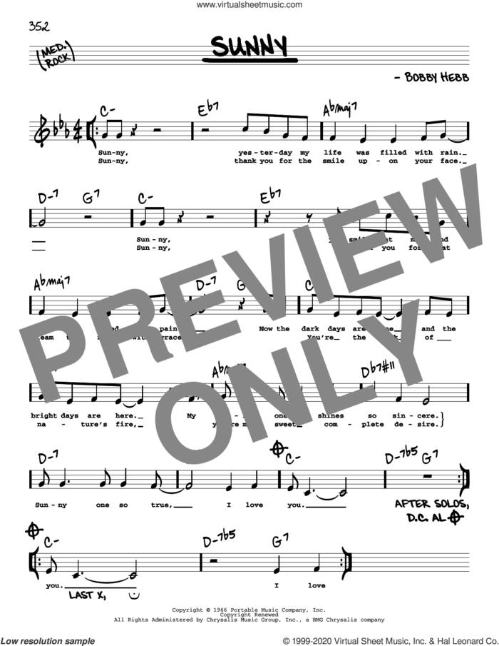 Sunny (High Voice) sheet music for voice and other instruments (high voice) by Pat Martino and Bobby Hebb, intermediate skill level