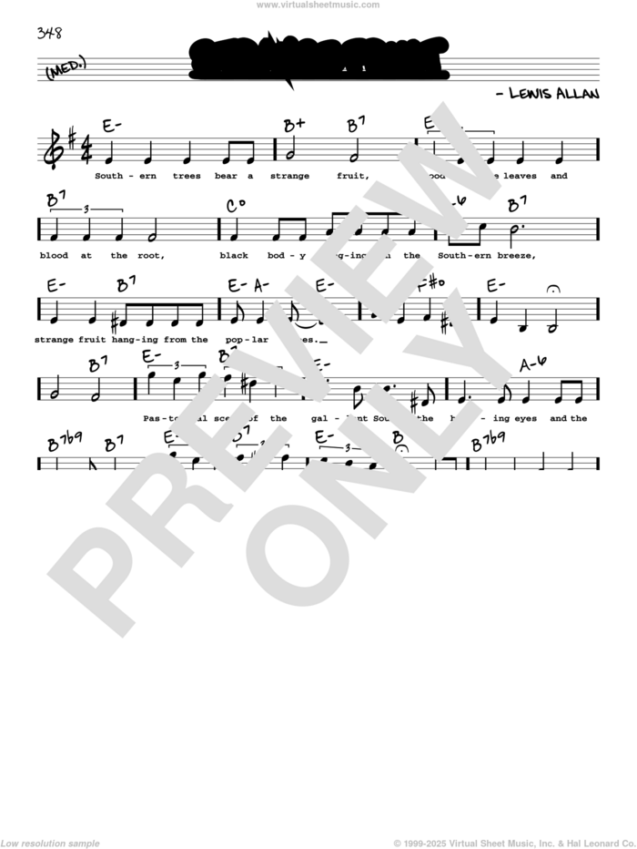 Strange Fruit (High Voice) sheet music for voice and other instruments (high voice) by Billie Holiday and Lewis Allan, intermediate skill level