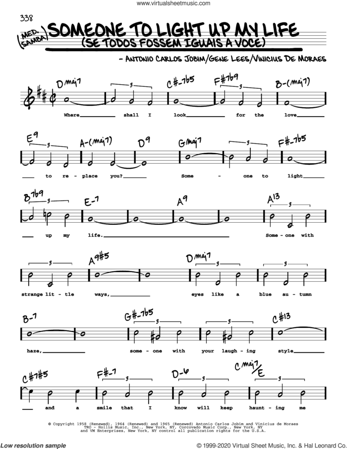 Someone To Light Up My Life (Se Todos Fossem Iguais A Voce) (High Voice) sheet music for voice and other instruments (high voice) by Antonio Carlos Jobim, Eugene John Lees and Vinicius de Moraes, intermediate skill level