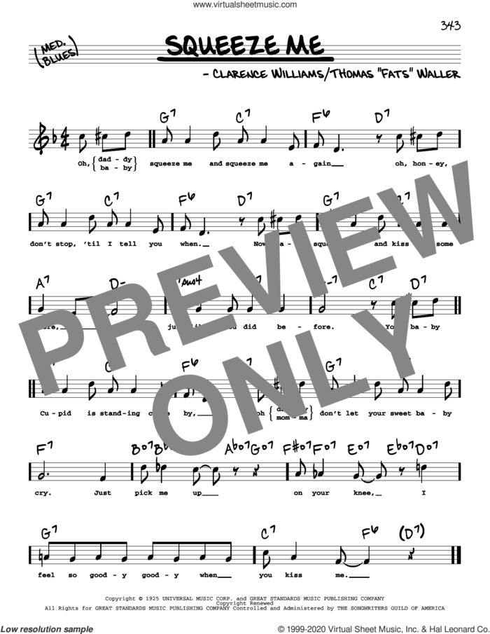Squeeze Me (High Voice) sheet music for voice and other instruments (high voice) by Thomas Waller and Clarence Williams, intermediate skill level
