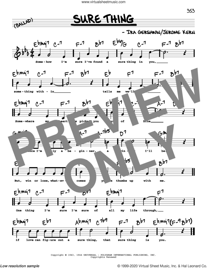 Sure Thing (High Voice) sheet music for voice and other instruments (high voice) by Ira Gershwin and Jerome Kern, intermediate skill level