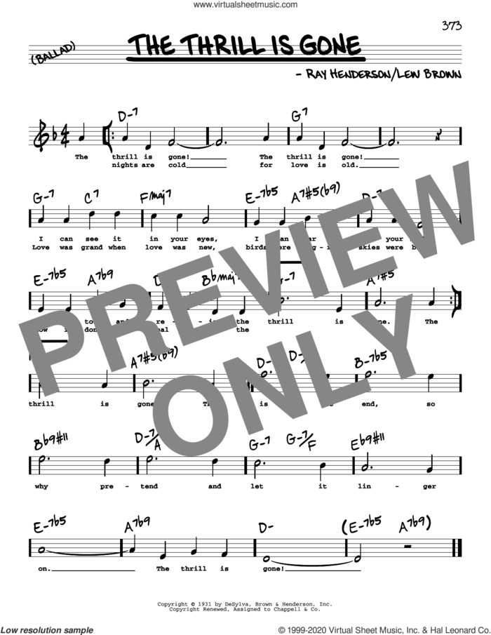 The Thrill Is Gone (High Voice) sheet music for voice and other instruments (high voice) by Ray Henderson and Lew Brown, intermediate skill level