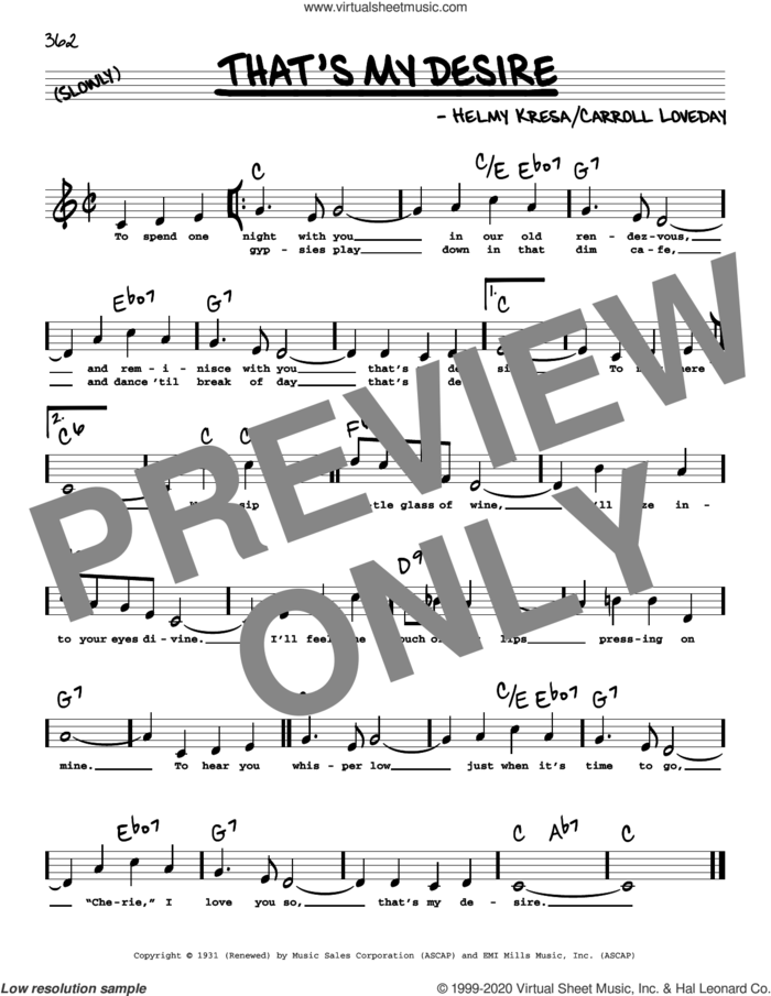 That's My Desire (High Voice) sheet music for voice and other instruments (high voice) by Carroll Loveday and Helmy Kresa, intermediate skill level