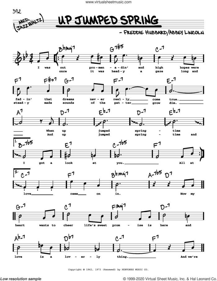 Up Jumped Spring (High Voice) sheet music for voice and other instruments (high voice) by Freddie Hubbard, intermediate skill level