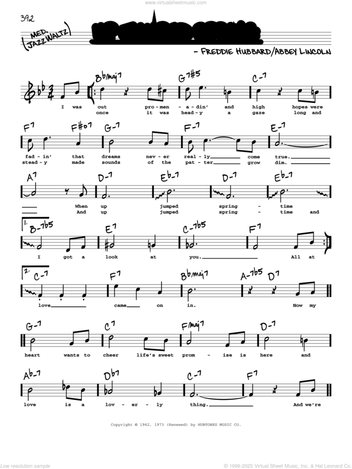 Up Jumped Spring (High Voice) sheet music for voice and other instruments (high voice) by Freddie Hubbard, intermediate skill level