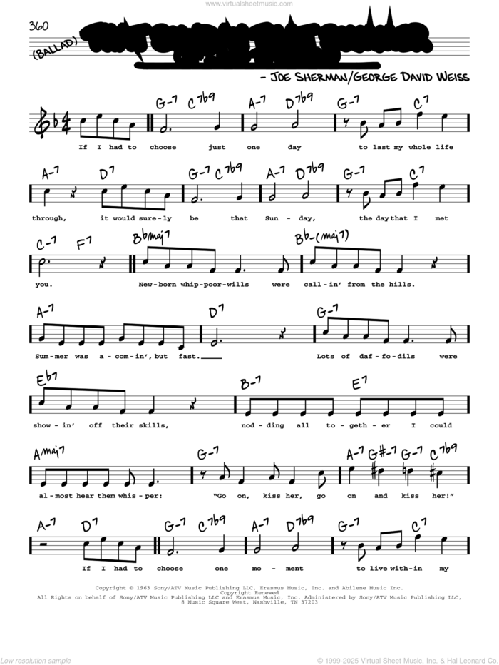 That Sunday That Summer (If I Had To Choose) (High Voice) sheet music for voice and other instruments (high voice) by George David Weiss, Nat King Cole and Joe Sherman, intermediate skill level