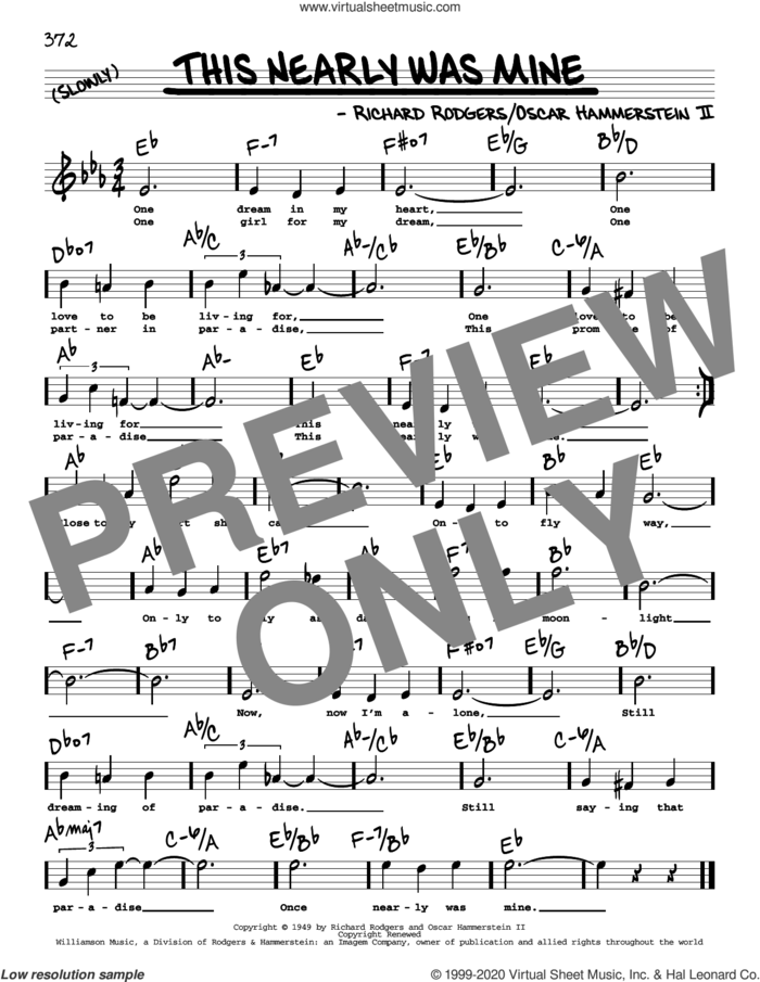 This Nearly Was Mine (High Voice) sheet music for voice and other instruments (high voice) by Richard Rodgers, Oscar II Hammerstein and Rodgers & Hammerstein, intermediate skill level