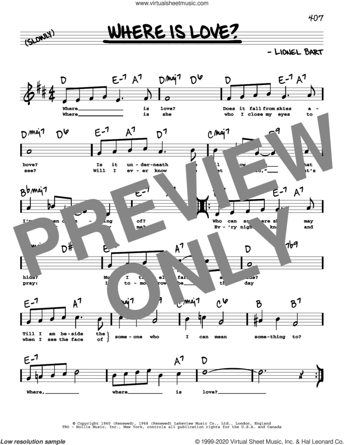 Where Is Love? (High Voice) sheet music for voice and other instruments (high voice) by Lionel Bart, intermediate skill level