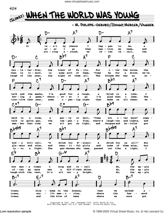 When The World Was Young (High Voice) sheet music for voice and other instruments (high voice) by Johnny Mercer, Angele Vannier and M. Philippe-Gerard, intermediate skill level