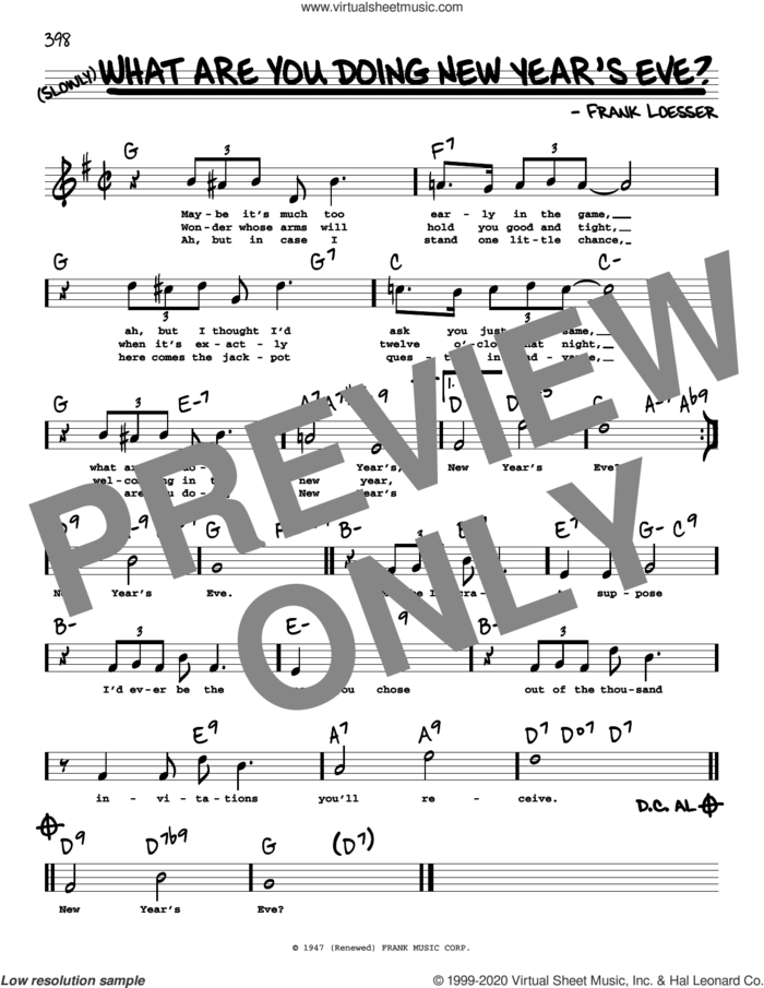 What Are You Doing New Year's Eve? (High Voice) sheet music for voice and other instruments (high voice) by Frank Loesser, intermediate skill level