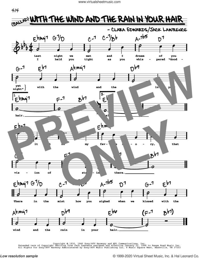 With The Wind And The Rain In Your Hair (High Voice) sheet music for voice and other instruments (high voice) by Jack Lawrence, Clara Edwards and Jack Lawrence and Clara Edwards, intermediate skill level