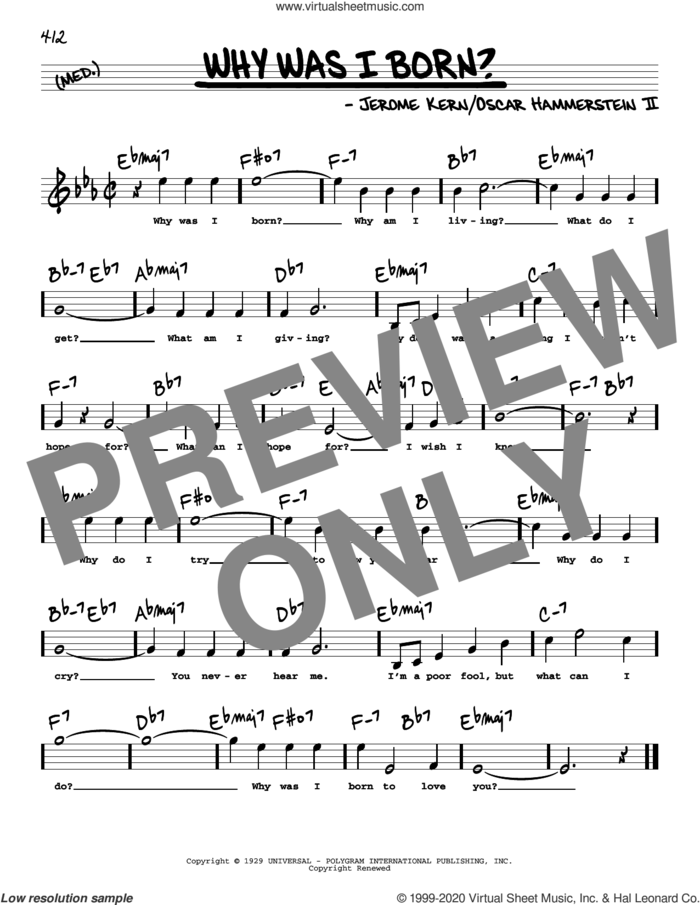 Why Was I Born? (High Voice) sheet music for voice and other instruments (high voice) by Oscar II Hammerstein, Jerome Kern and Oscar Hammerstein II & Jerome Kern, intermediate skill level
