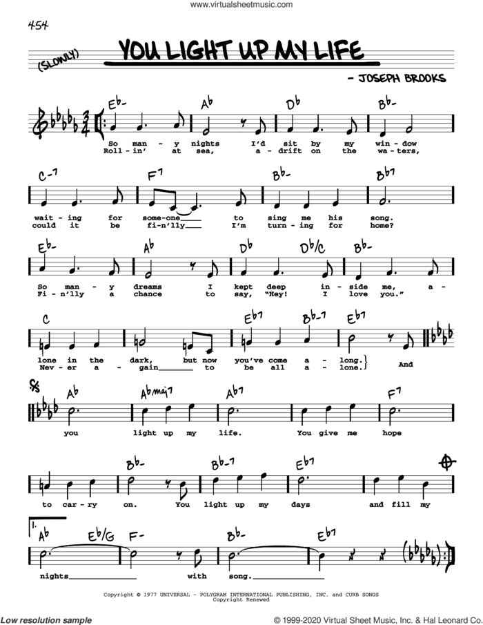 You Light Up My Life (High Voice) sheet music for voice and other instruments (high voice) by Debby Boone and Joseph Brooks, wedding score, intermediate skill level