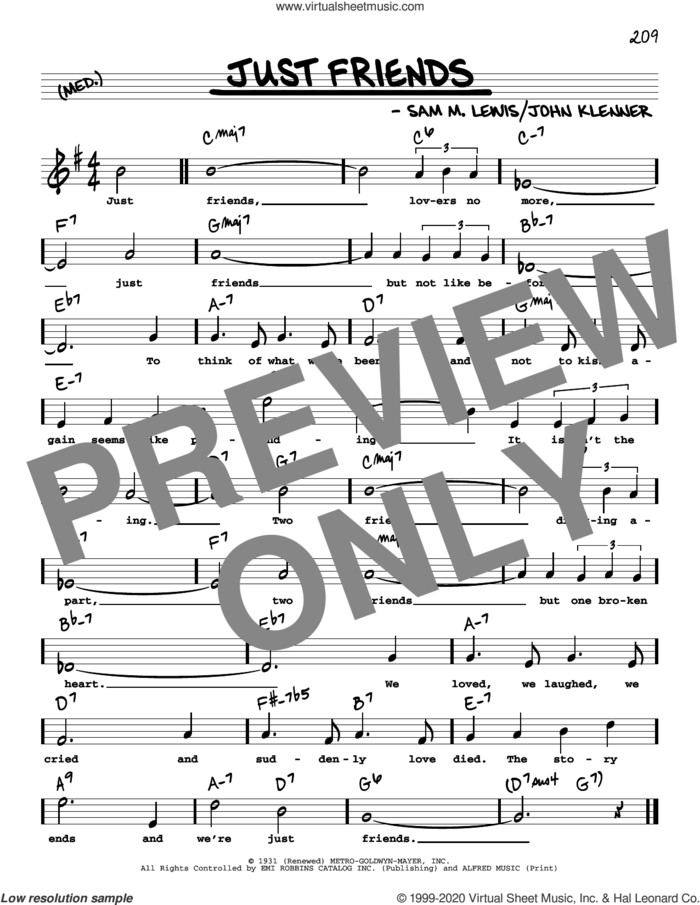 Just Friends (High Voice) sheet music for voice and other instruments (high voice) by Sam Lewis, John Klenner and John Klenner and Sam M. Lewis, intermediate skill level