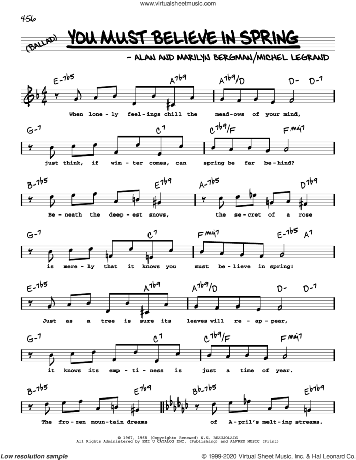 You Must Believe In Spring (High Voice) sheet music for voice and other instruments (high voice) by Alan Bergman, Marilyn Bergman and Michel LeGrand, intermediate skill level