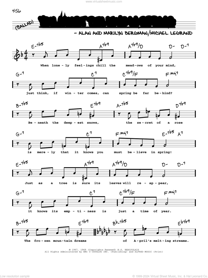 You Must Believe In Spring (High Voice) sheet music for voice and other instruments (high voice) by Alan Bergman, Marilyn Bergman and Michel LeGrand, intermediate skill level