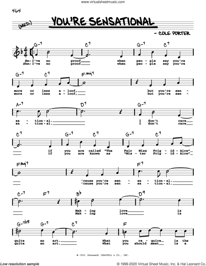 You're Sensational (High Voice) (from High Society) sheet music for voice and other instruments (high voice) by Cole Porter, intermediate skill level