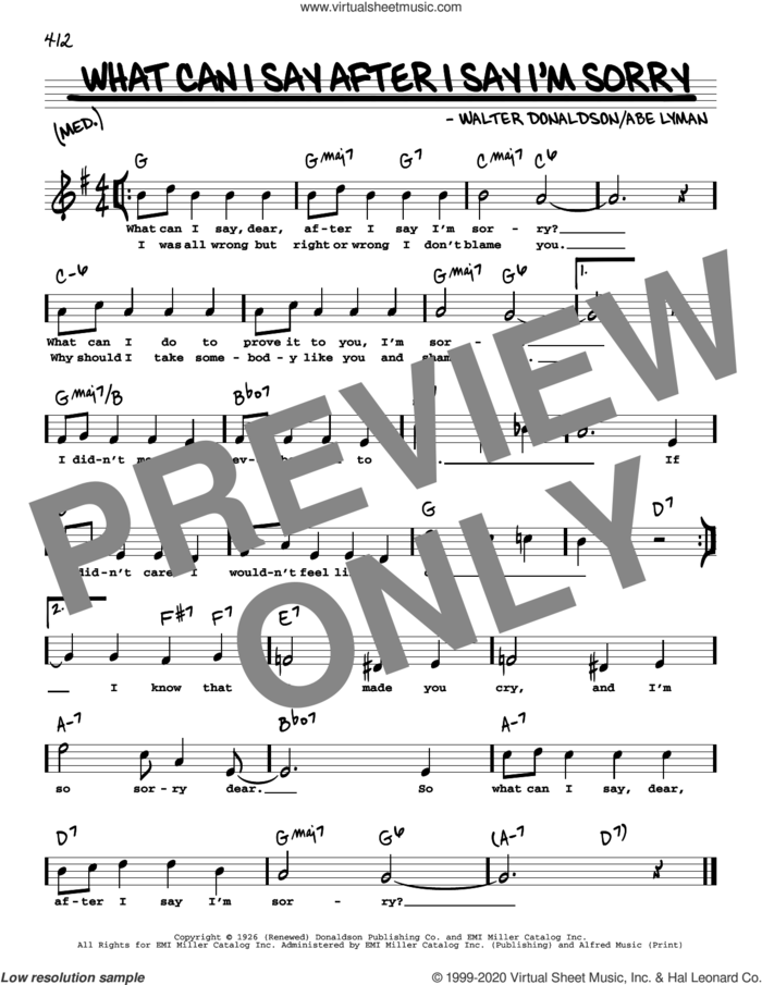 What Can I Say After I Say I'm Sorry (High Voice) sheet music for voice and other instruments (high voice) by Walter Donaldson and Abe Lyman, intermediate skill level