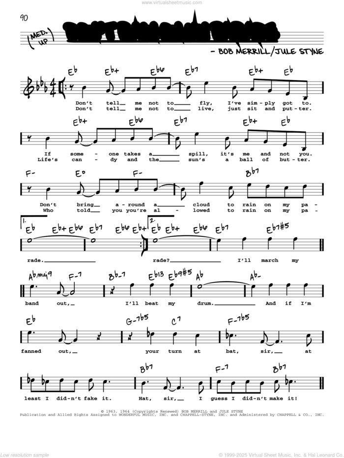 Don't Rain On My Parade (from Funny Girl) (High Voice) sheet music for voice and other instruments (real book with lyrics) by Jule Styne and Bob Merrill, intermediate skill level