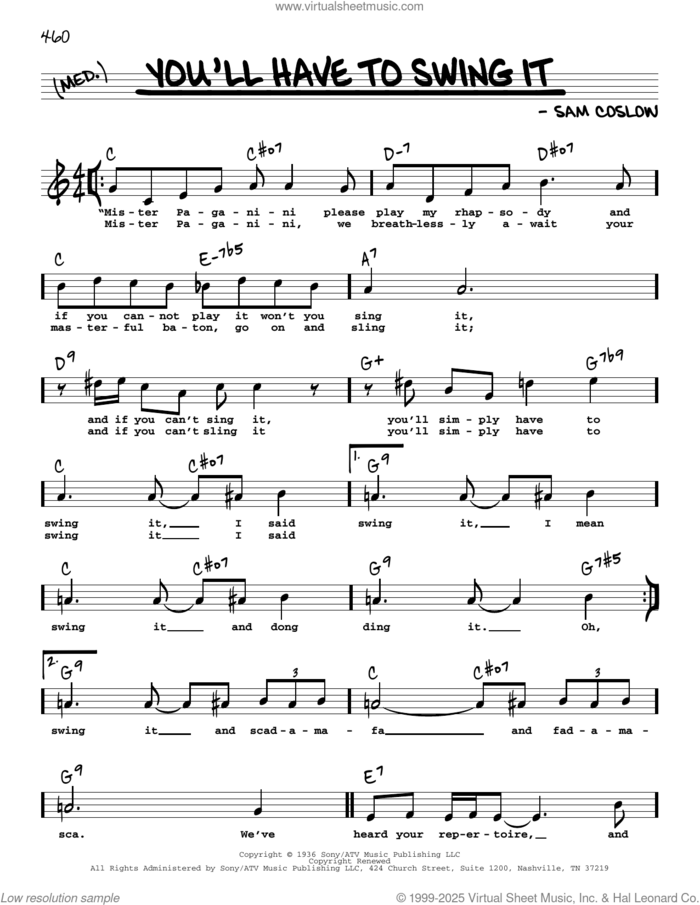 You'll Have To Swing It (High Voice) sheet music for voice and other instruments (high voice) by Sam Coslow, intermediate skill level