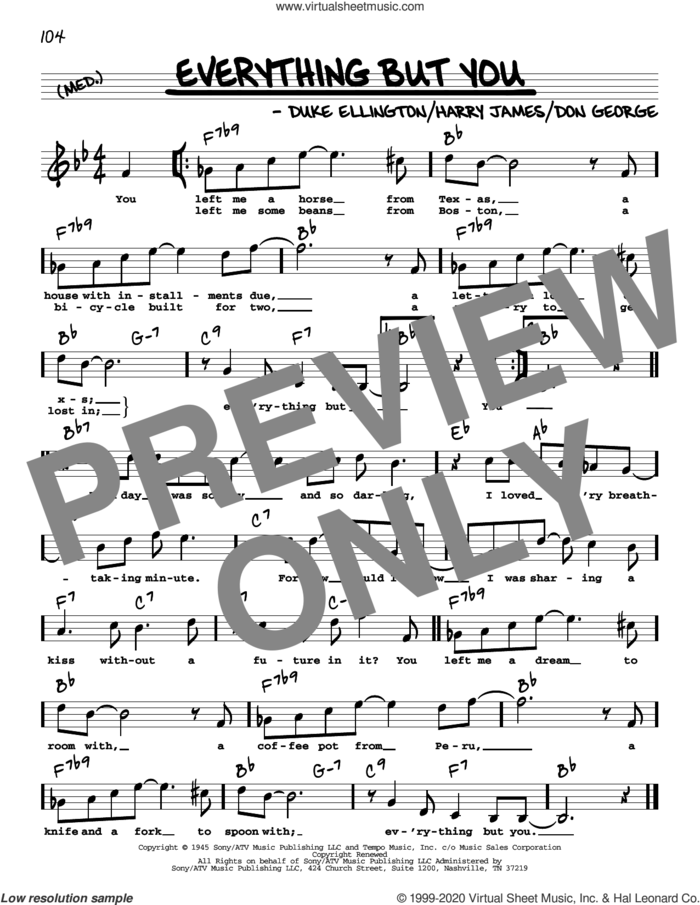 Everything But You (High Voice) sheet music for voice and other instruments (high voice) by Duke Ellington, Don George and Harry James, intermediate skill level