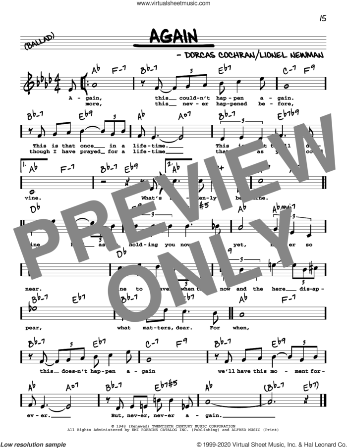 Again (High Voice) sheet music for voice and other instruments (high voice) by Ida Lupino, Dorcas Cochran and Lionel Newman, intermediate skill level
