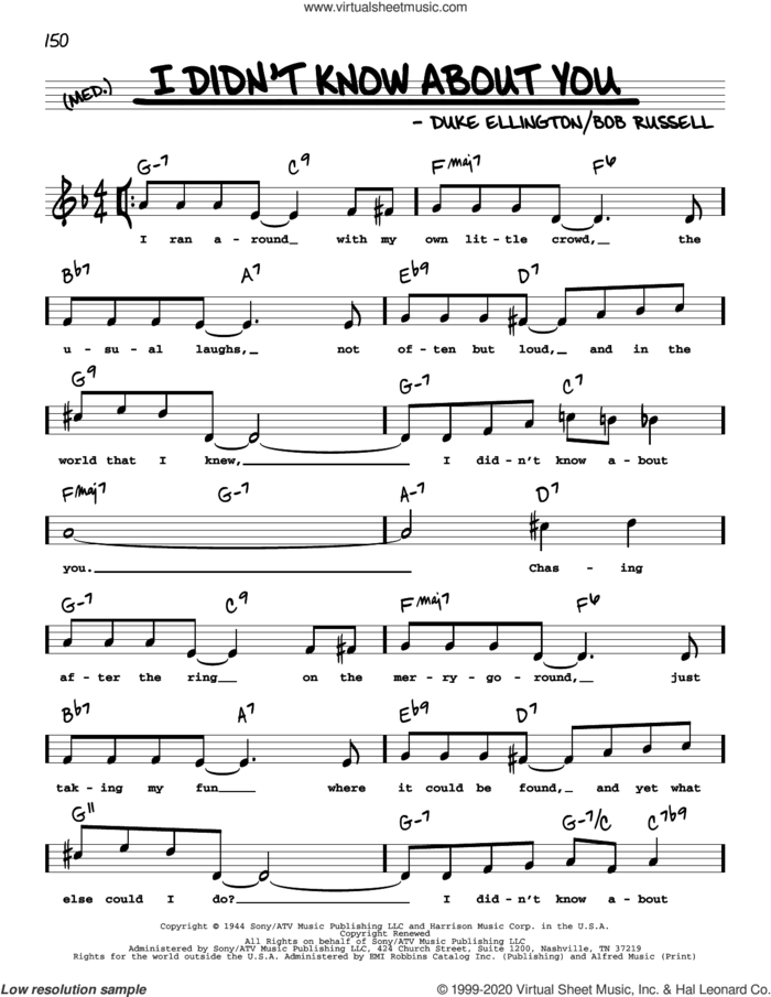 I Didn't Know About You (High Voice) sheet music for voice and other instruments (high voice) by Duke Ellington and Bob Russell, intermediate skill level