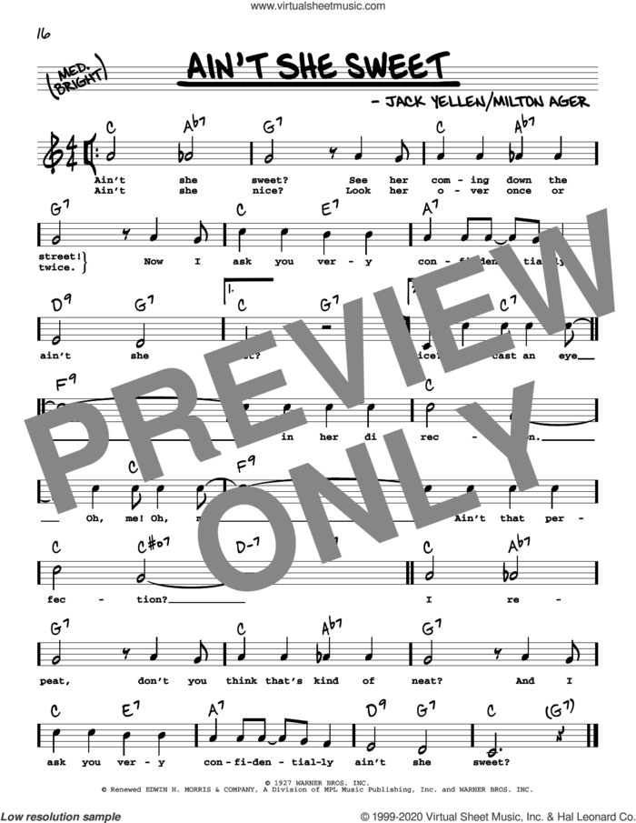 Ain't She Sweet (High Voice) sheet music for voice and other instruments (high voice) by The Beatles, Jack Yellen and Milton Ager, intermediate skill level