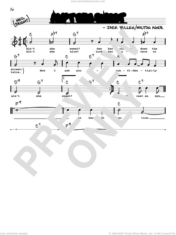 Ain't She Sweet (High Voice) sheet music for voice and other instruments (high voice) by The Beatles, Jack Yellen and Milton Ager, intermediate skill level