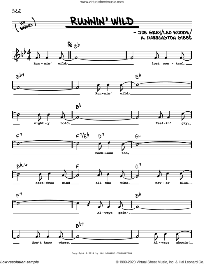 Runnin' Wild (High Voice) sheet music for voice and other instruments (high voice) by A. Harrington Gibbs, Joe Grey and Leo Woods, intermediate skill level