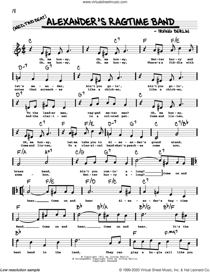 Alexander's Ragtime Band (High Voice) sheet music for voice and other instruments (high voice) by Irving Berlin, intermediate skill level