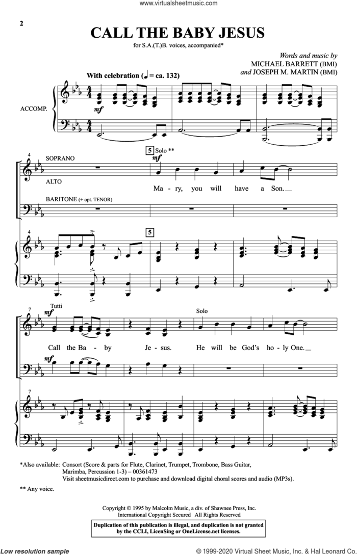 Call The Baby Jesus (New Edition) sheet music for choir (SATB: soprano, alto, tenor, bass) by Joseph M. Martin, Michael Barrett and Michael Barrett and Joseph M. Martin, intermediate skill level