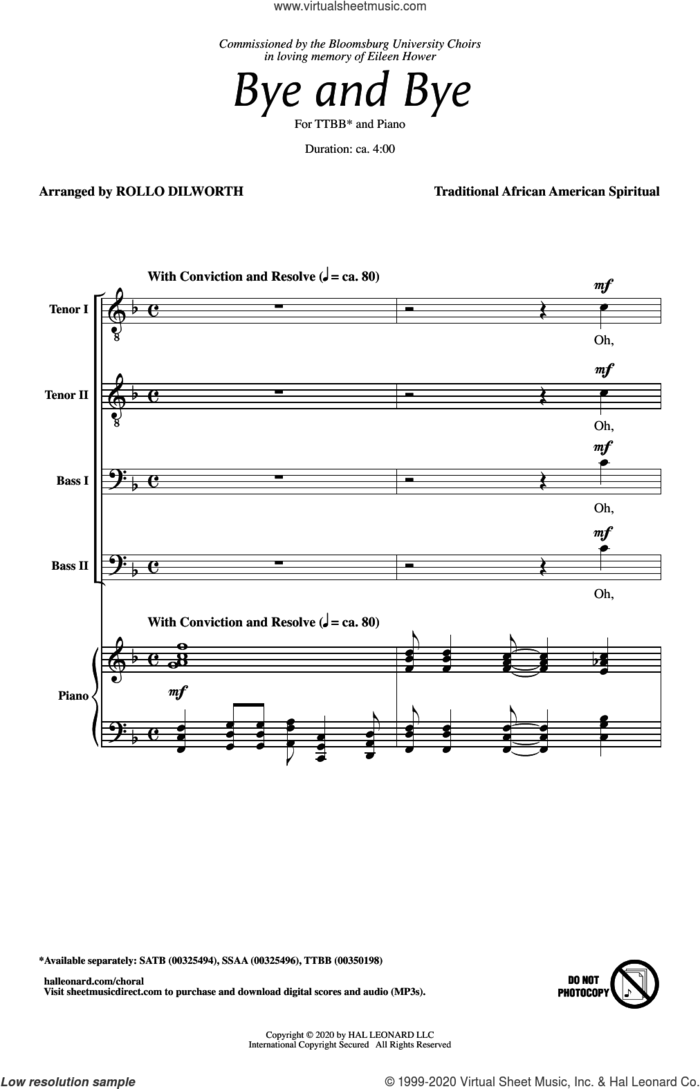Bye And Bye (arr. Rollo Dilworth) sheet music for choir (TTBB: tenor, bass) by Traditional African American Spiritual and Rollo Dilworth, intermediate skill level