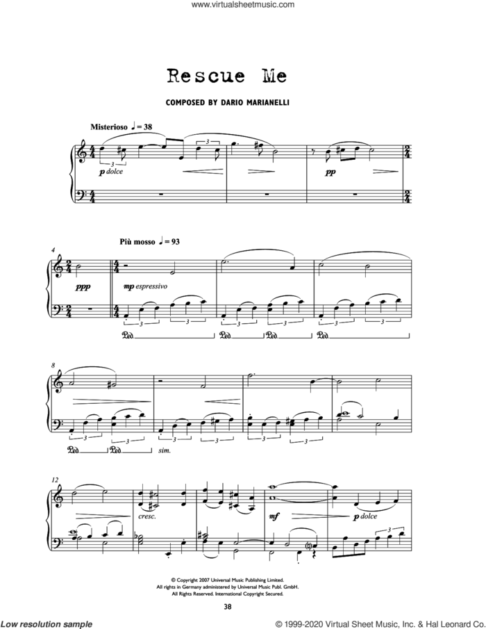 Rescue Me (from Atonement) sheet music for piano solo by Dario Marianelli, intermediate skill level
