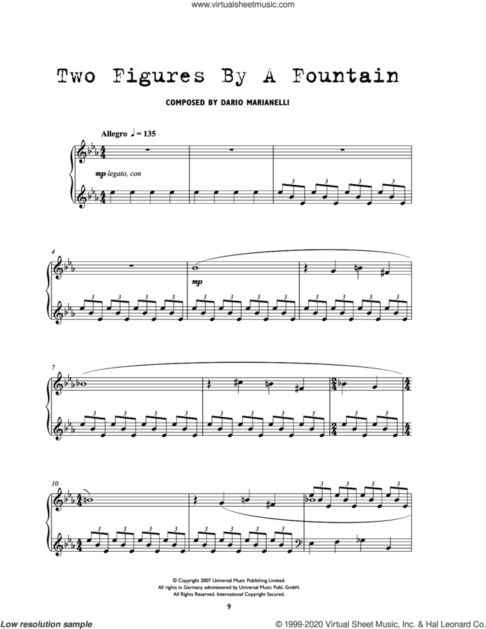 Two Figures By A Fountain (from Atonement) sheet music for piano solo by Dario Marianelli, intermediate skill level