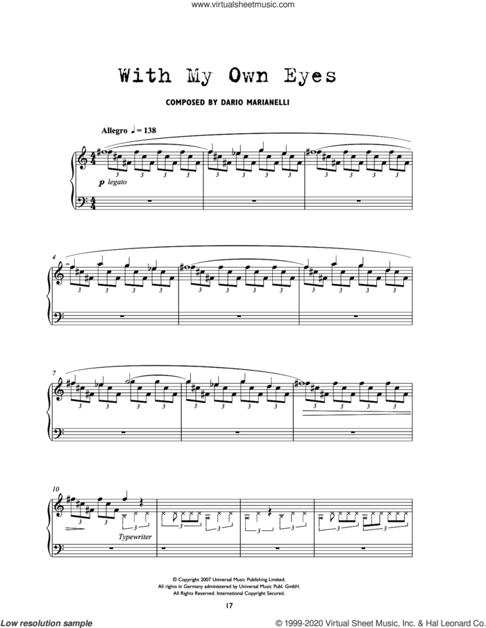 With My Own Eyes (from Atonement) sheet music for piano solo by Dario Marianelli, intermediate skill level