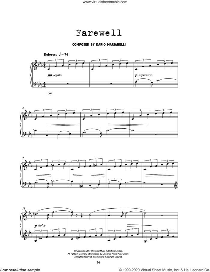 Farewell (from Atonement) sheet music for piano solo by Dario Marianelli, intermediate skill level