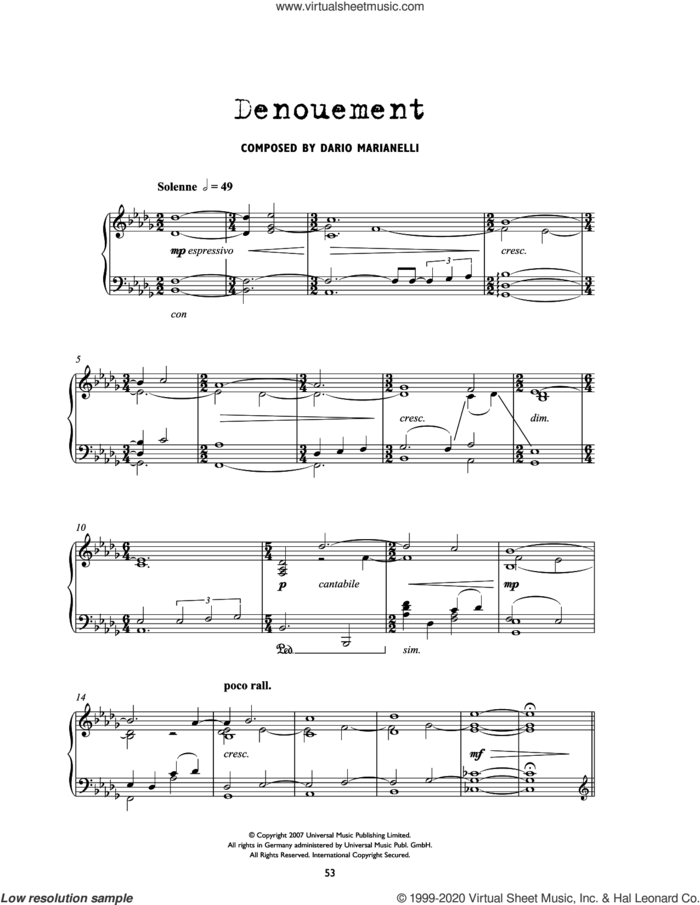 Denouement (from Atonement) sheet music for piano solo by Dario Marianelli, intermediate skill level