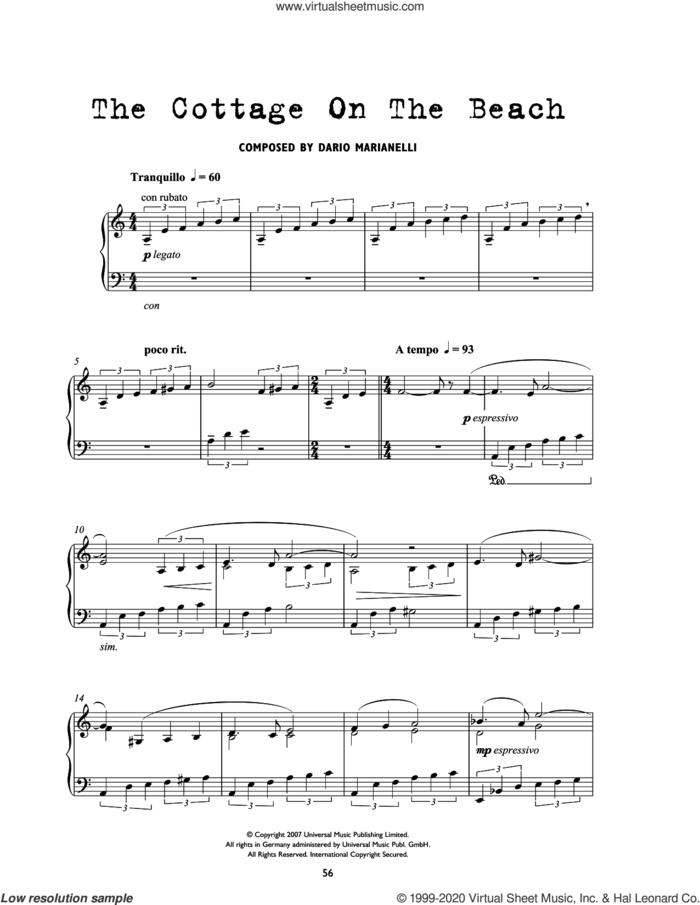 The Cottage On The Beach (from Atonement) sheet music for piano solo by Dario Marianelli, intermediate skill level