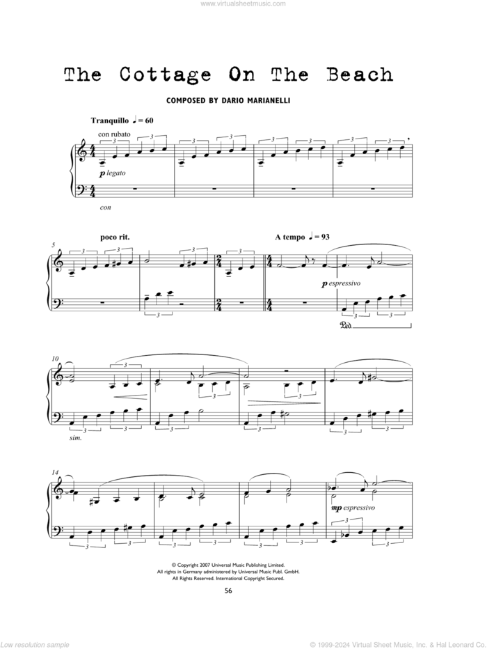 The Cottage On The Beach (from Atonement) sheet music for piano solo by Dario Marianelli, intermediate skill level